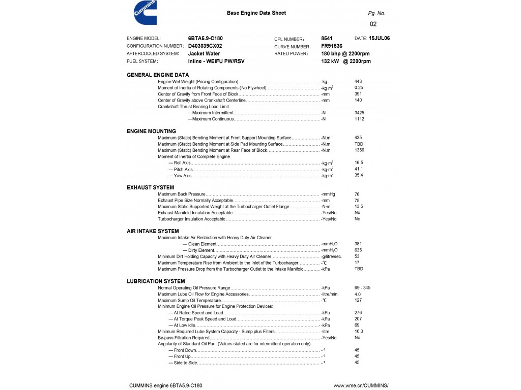 Engine Cummins 6BTA 5.9-C180