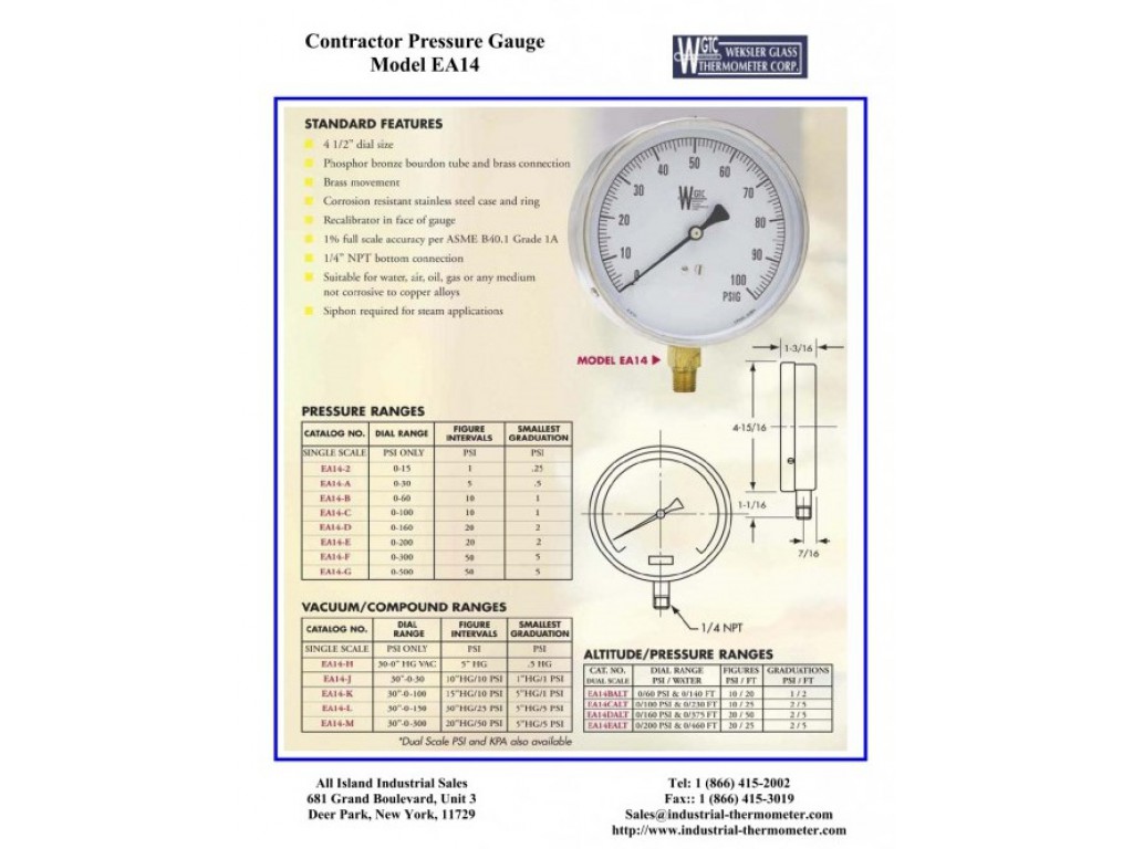 WEKSLER Pressure Gauge 4-1/2 inch